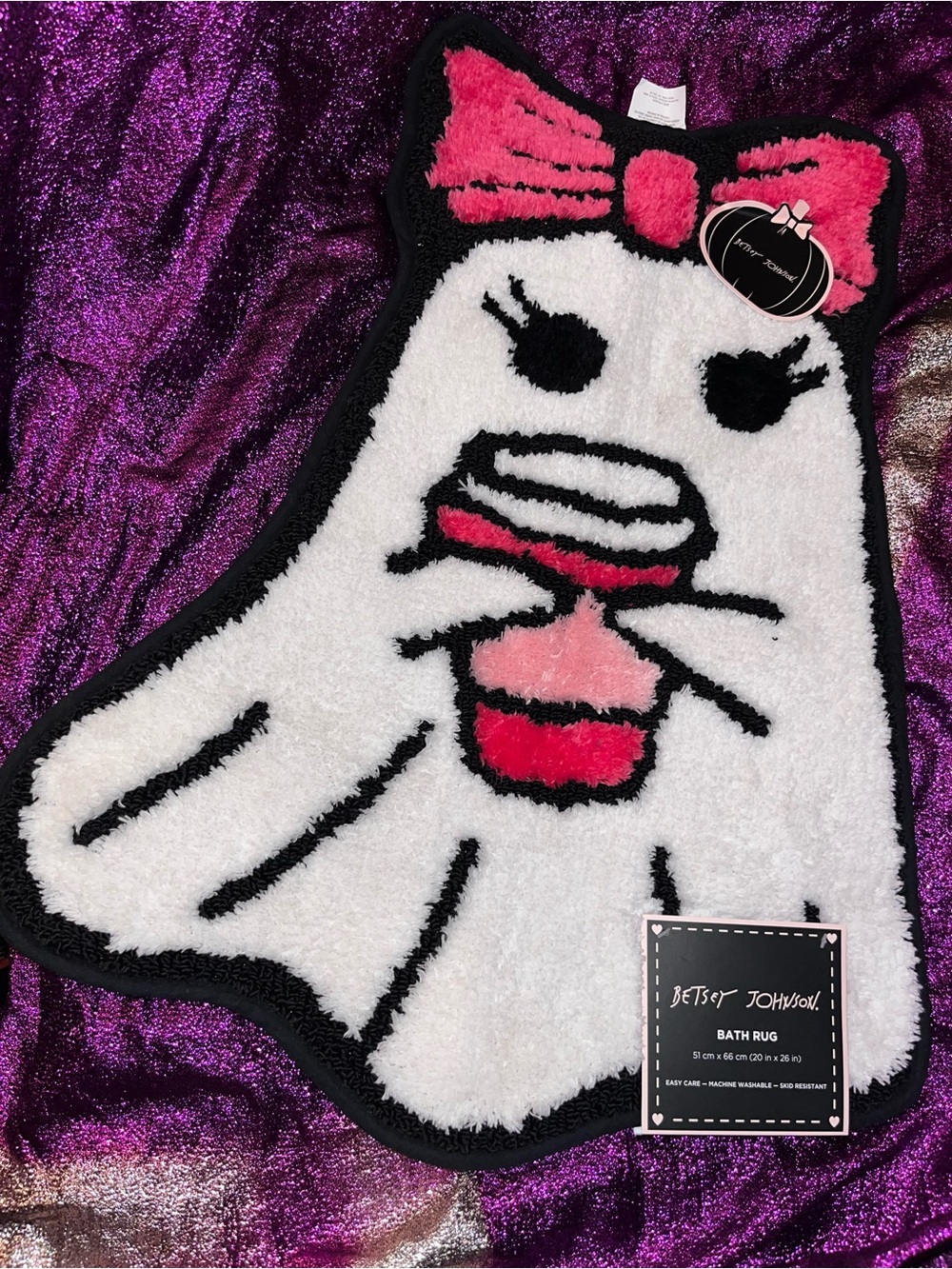 Betsey Johnson White & Pink Ghost Bath Rug